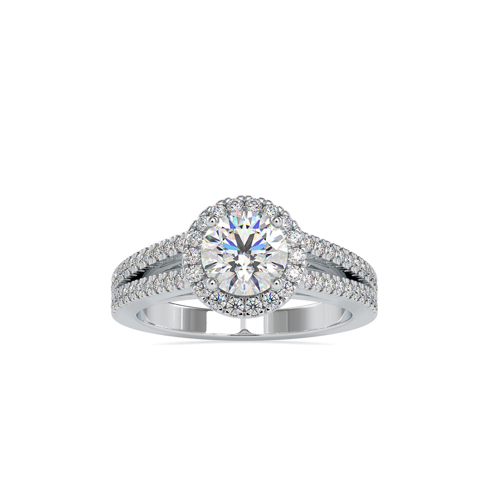 Lab Grown Diamonds 1 CT Centre Piece and 0.51 Ct Side Diamonds Round Cut Halo Split Shank Engagement Ring in 14K Gold | IGI Certified & Customizable