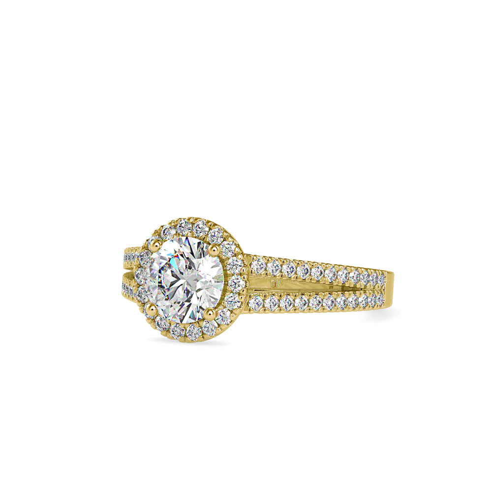 Lab Grown Diamonds 1 CT Centre Piece and 0.51 Ct Side Diamonds Round Cut Halo Split Shank Engagement Ring in 14K Gold | IGI Certified & Customizable