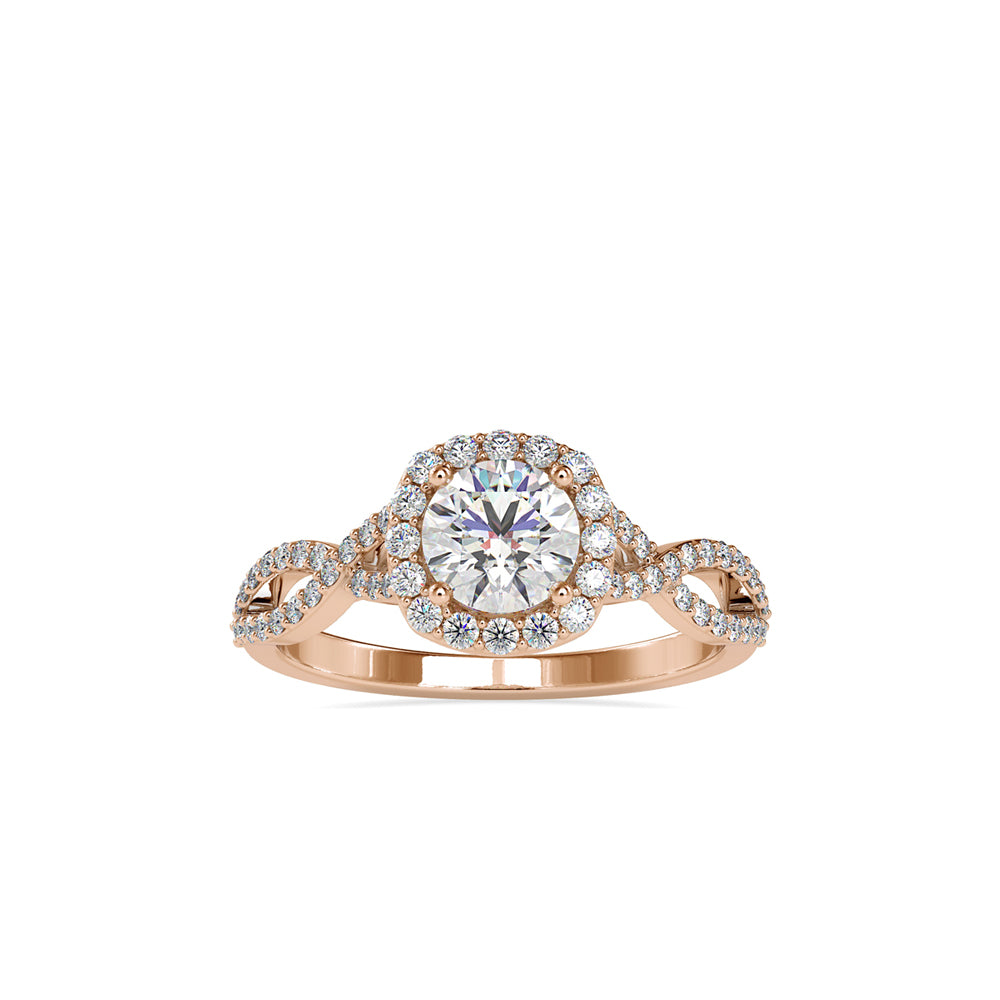 Lab Grown Diamonds with 1CT Center,0.52Ct Side Diamond(1.52 CT), Halo Engagement Ring in 14KT Gold – Twisted Band, IGI Certified & Customizable
