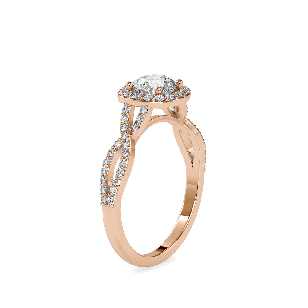 Lab Grown Diamonds with 1CT Center,0.52Ct Side Diamond(1.52 CT), Halo Engagement Ring in 14KT Gold – Twisted Band, IGI Certified & Customizable