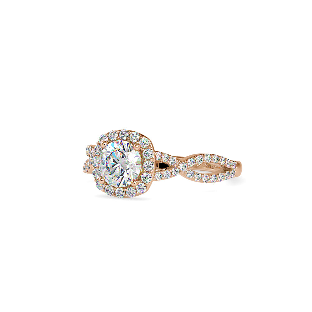 Lab Grown Diamonds with 1CT Center,0.52Ct Side Diamond(1.52 CT), Halo Engagement Ring in 14KT Gold – Twisted Band, IGI Certified & Customizable