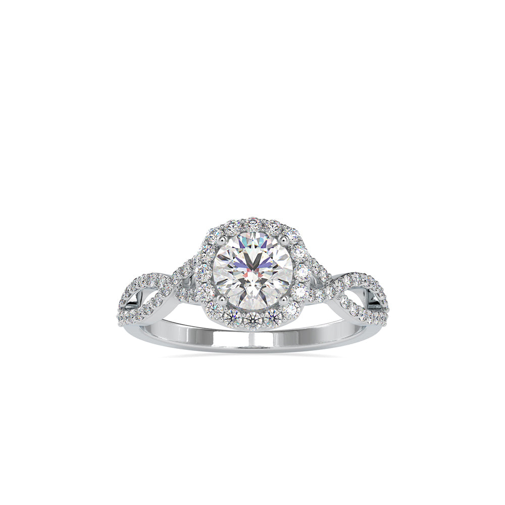 Lab Grown Diamonds with 1CT Center,0.52Ct Side Diamond(1.52 CT), Halo Engagement Ring in 14KT Gold – Twisted Band, IGI Certified & Customizable