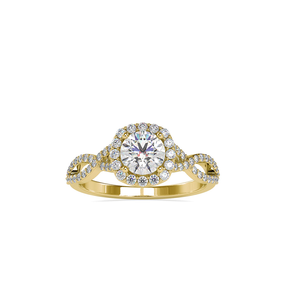 Lab Grown Diamonds with 1CT Center,0.52Ct Side Diamond(1.52 CT), Halo Engagement Ring in 14KT Gold – Twisted Band, IGI Certified & Customizable