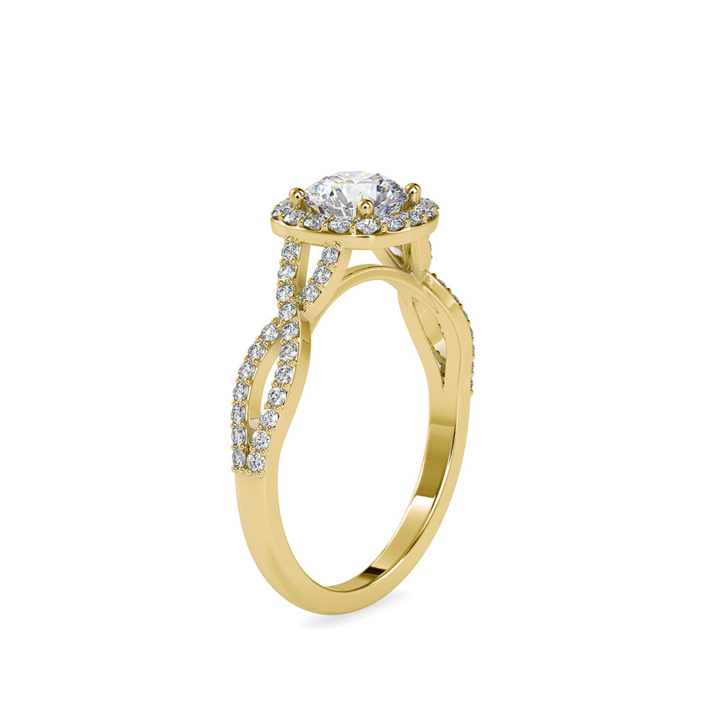 Lab Grown Diamonds with 1CT Center,0.52Ct Side Diamond(1.52 CT), Halo Engagement Ring in 14KT Gold – Twisted Band, IGI Certified & Customizable