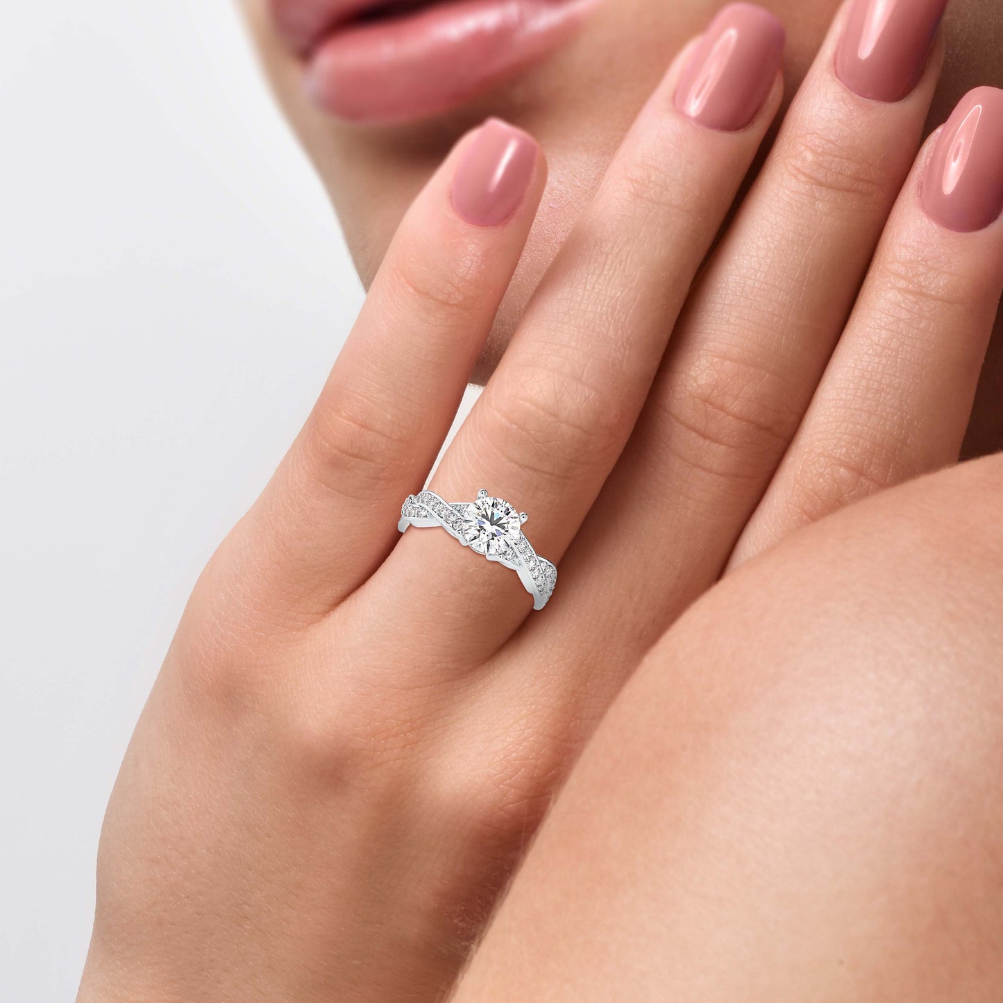 Lab Grown Diamonds with 1 CT Center Solitaire, 0.52 CT Side Diamonds (1.52 CT),Twisted Shank Engagement Ring in 14K Gold- IGI Certified & Customizable