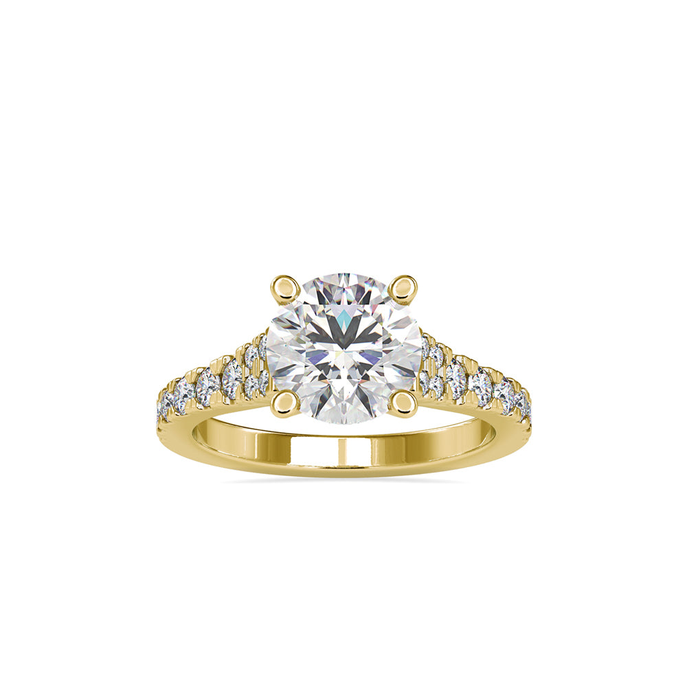 Lab Grown Diamonds with 2 CT Center Solitaire, 0.9 CT Side Diamond Engagement Ring in 14K Yellow Gold , IGI Certified