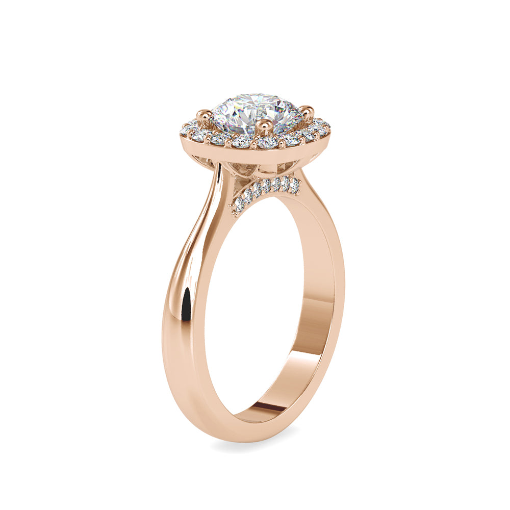 Lab Grown Diamonds with 1 CT Center Solitaire, 0.60 CT Side Diamonds in 14Kt Yellow Gold Round Brilliant Diamond Halo Engagement Ring - IGI Certified & Customizable