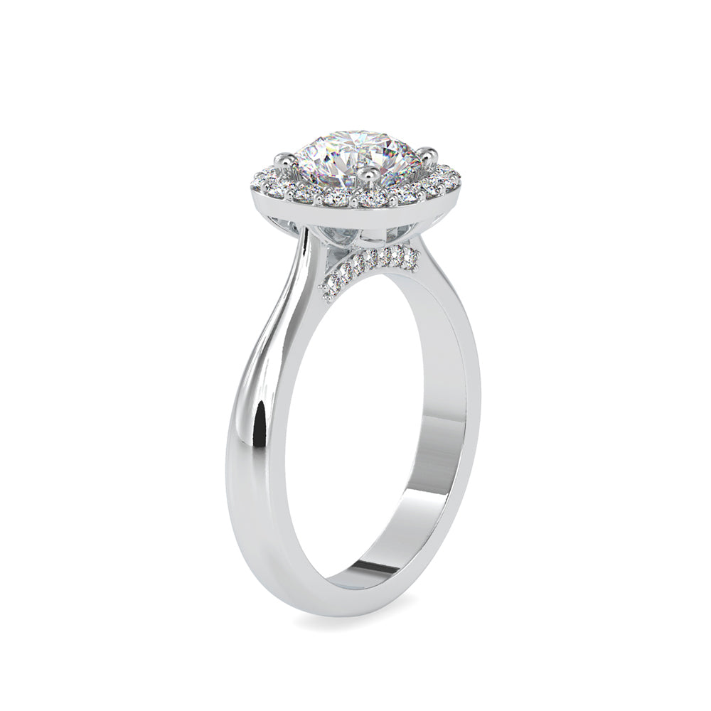 Lab Grown Diamonds with 1 CT Center Solitaire, 0.60 CT Side Diamonds in 14Kt Yellow Gold Round Brilliant Diamond Halo Engagement Ring - IGI Certified & Customizable