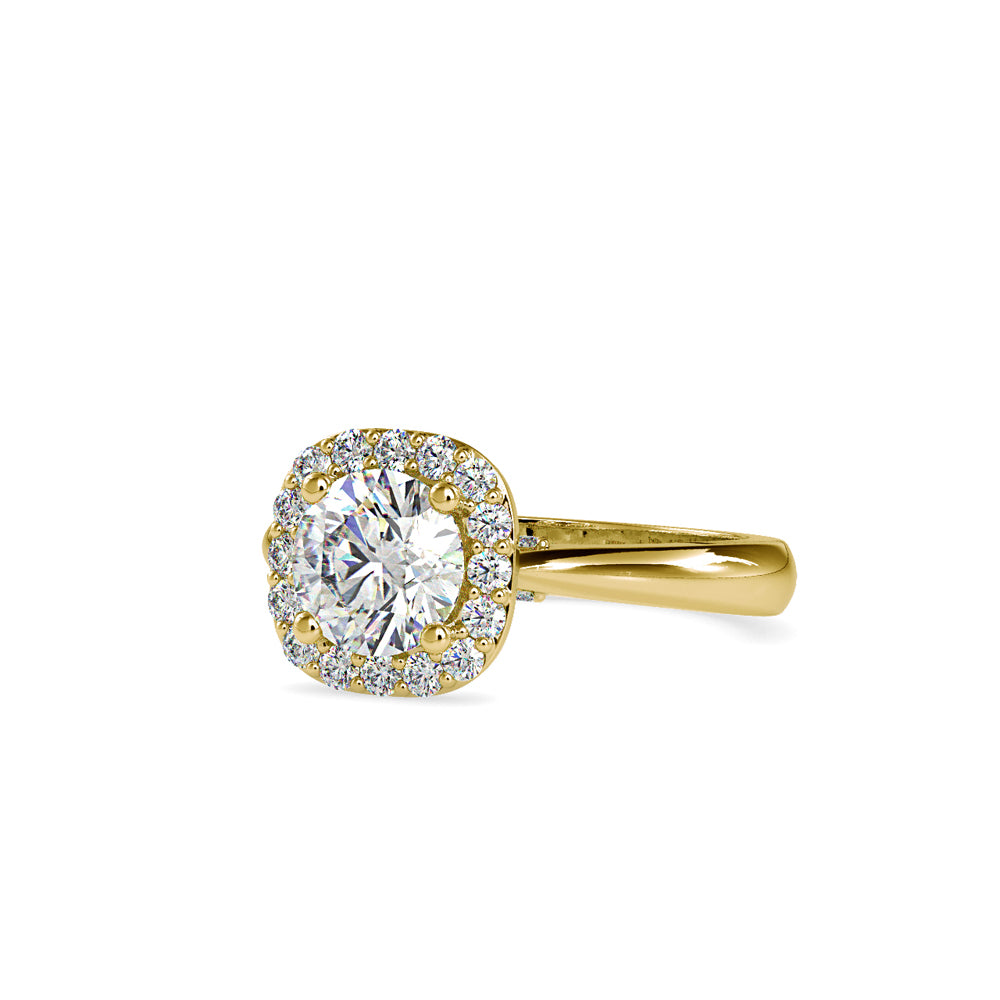 Lab Grown Diamonds with 1 CT Center Solitaire, 0.60 CT Side Diamonds in 14Kt Yellow Gold Round Brilliant Diamond Halo Engagement Ring - IGI Certified & Customizable