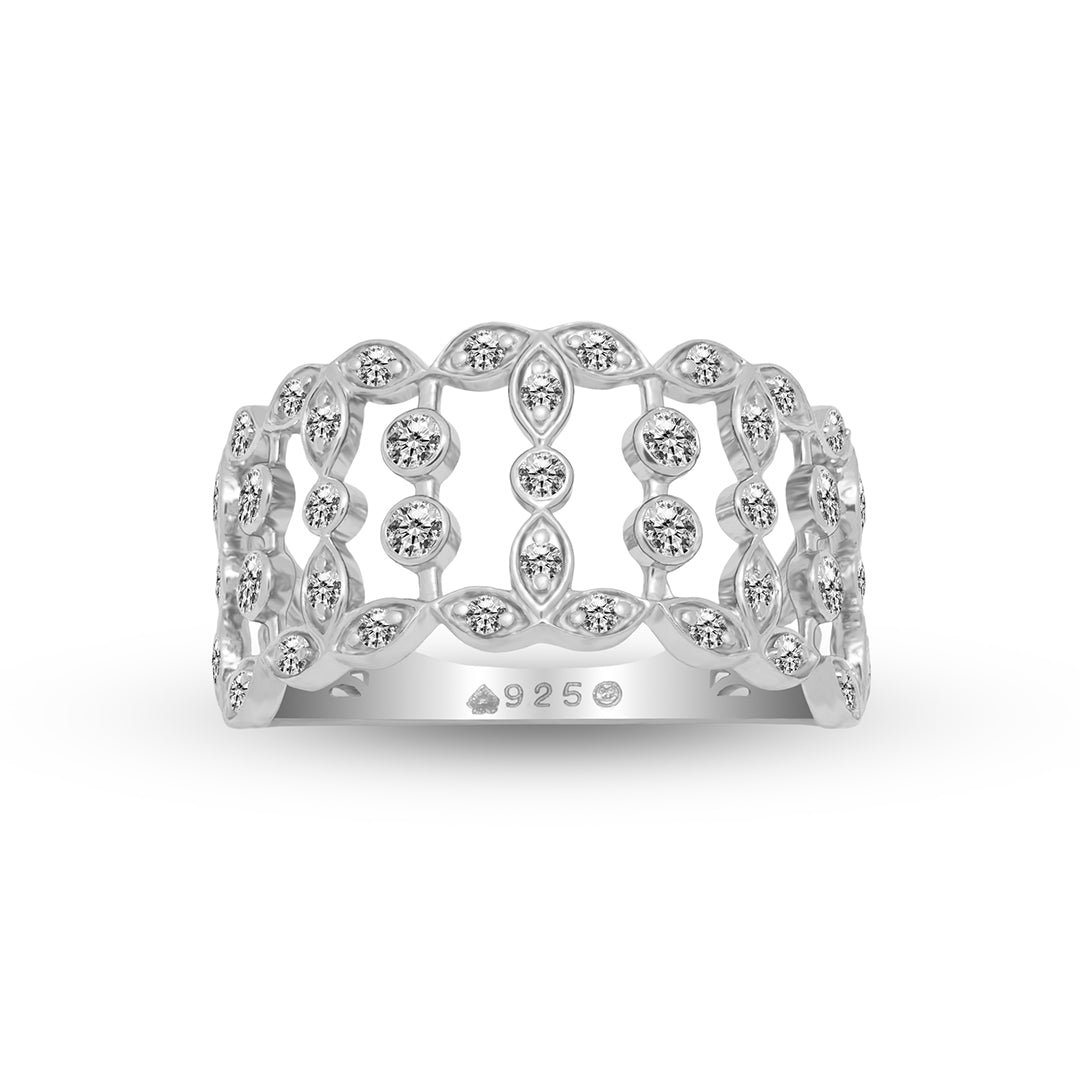 Lab Grown Diamond Ring in 92.5 Silver with Palladium Round Cut Silver Wide Band Ring in 0.52 Ct,VS1 Hallmarked & IGI Certified| Elegant & Ethical Designer Jewelry Ideal for everyday wear
