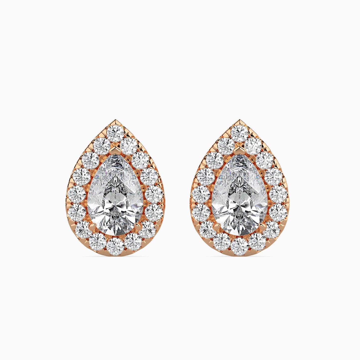 2 CT Lab Grown Pear Halo Sidestone Diamond Studs (1 CT Each) in 14K Gold, IGI Certified