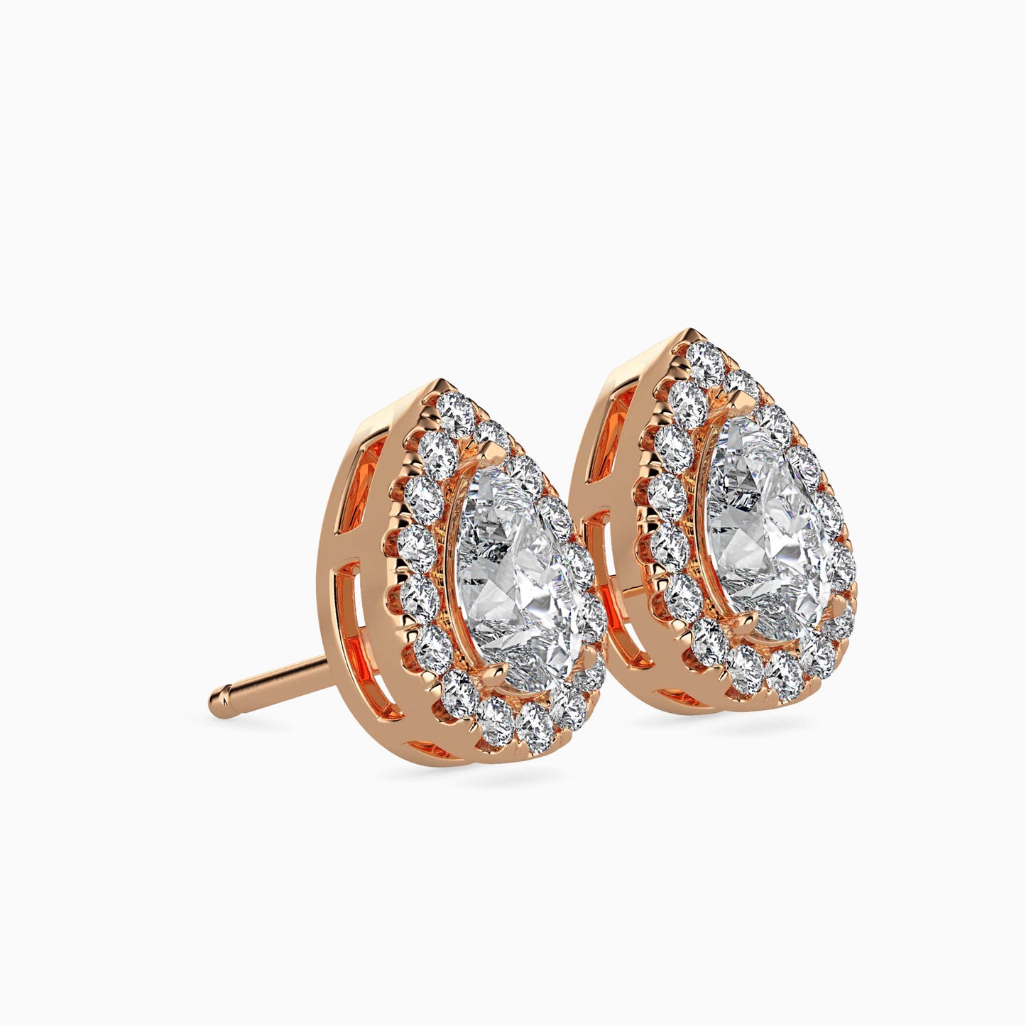 2 CT Lab Grown Pear Halo Sidestone Diamond Studs (1 CT Each) in 14K Gold, IGI Certified