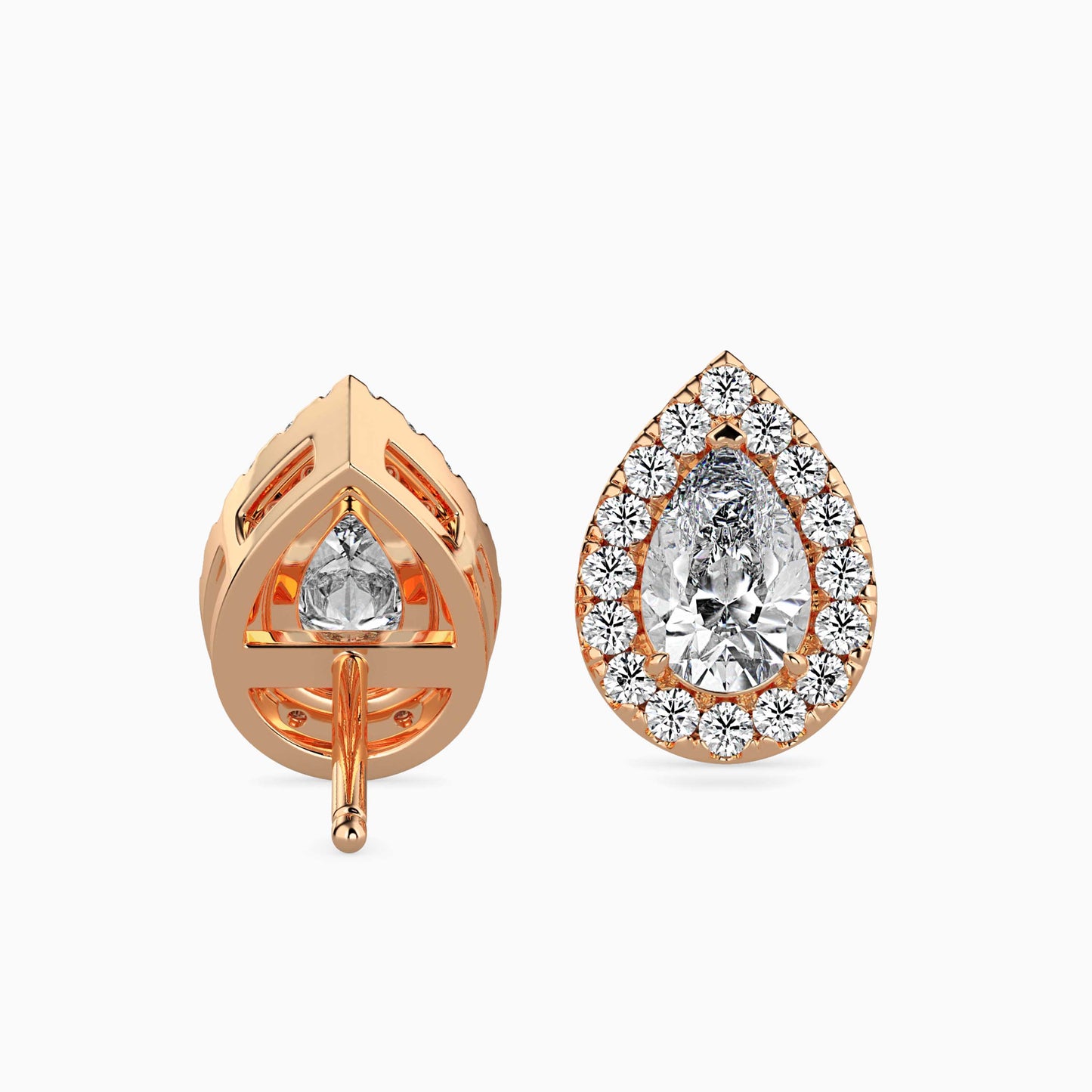 2 CT Lab Grown Pear Halo Sidestone Diamond Studs (1 CT Each) in 14K Gold, IGI Certified