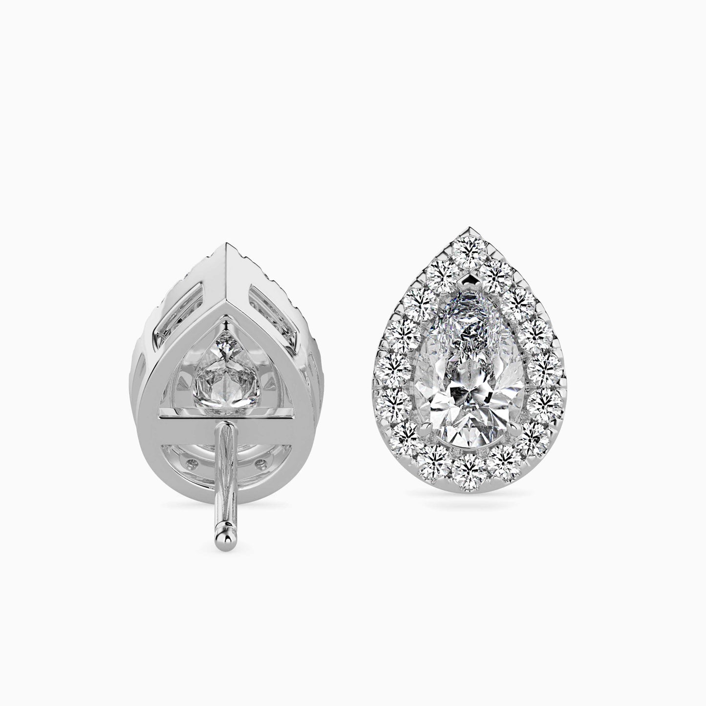 2 CT Lab Grown Pear Halo Sidestone Diamond Studs (1 CT Each) in 14K Gold, IGI Certified