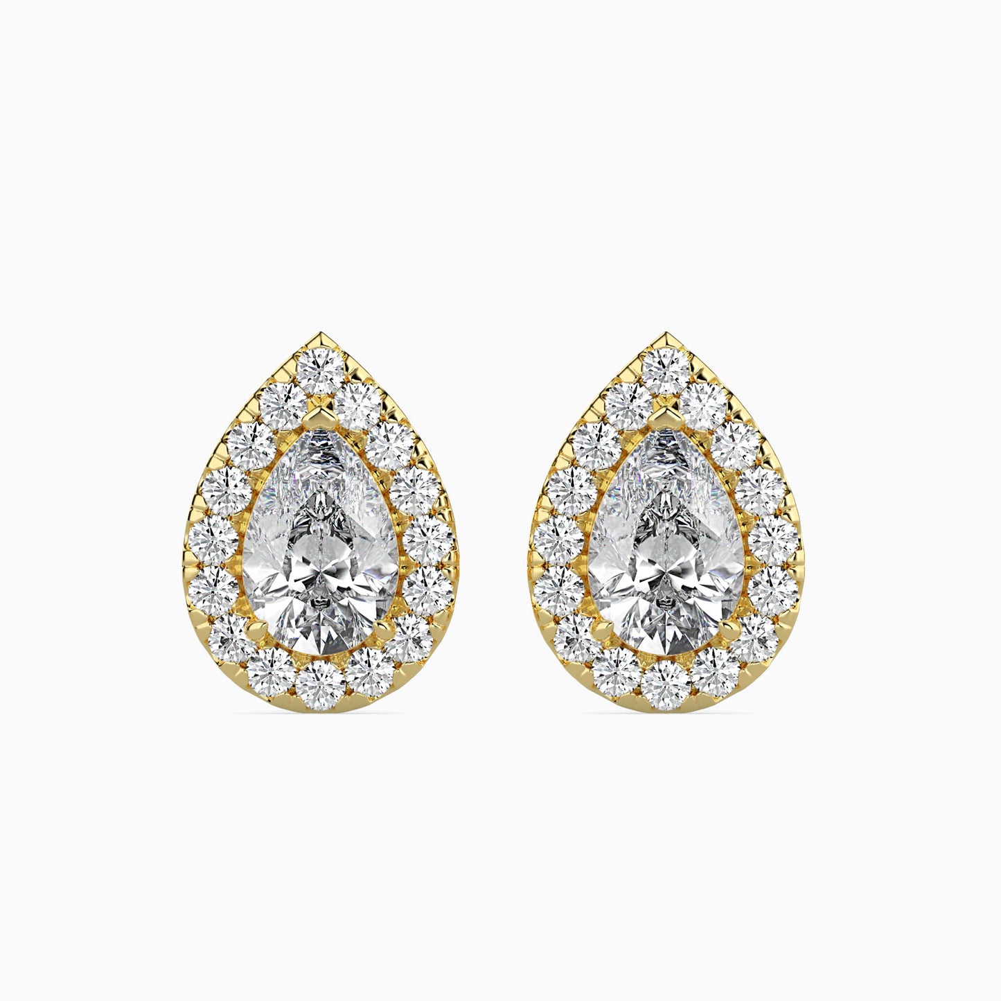 2 CT Lab Grown Pear Halo Sidestone Diamond Studs (1 CT Each) in 14K Gold, IGI Certified