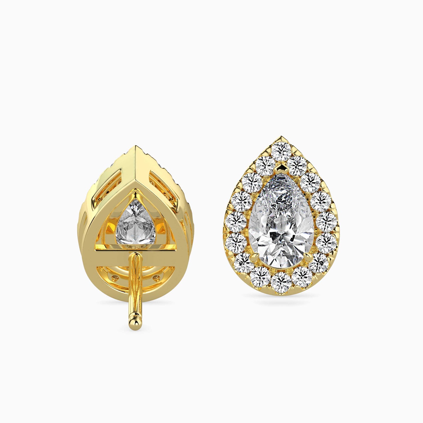 2 CT Lab Grown Pear Halo Sidestone Diamond Studs (1 CT Each) in 14K Gold, IGI Certified