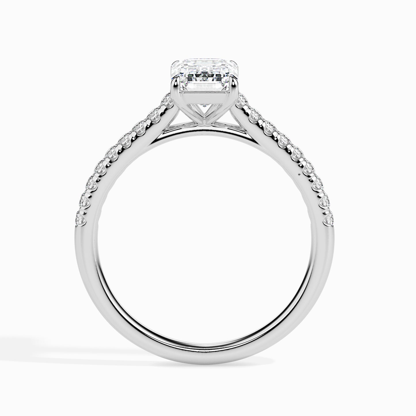 Lab Grown Diamond 1 CT Centre Solitaire Emerald Cut with 0.22 CT Side Stones in 14K Gold – IGI Certified & Customizable Fine Jewelry