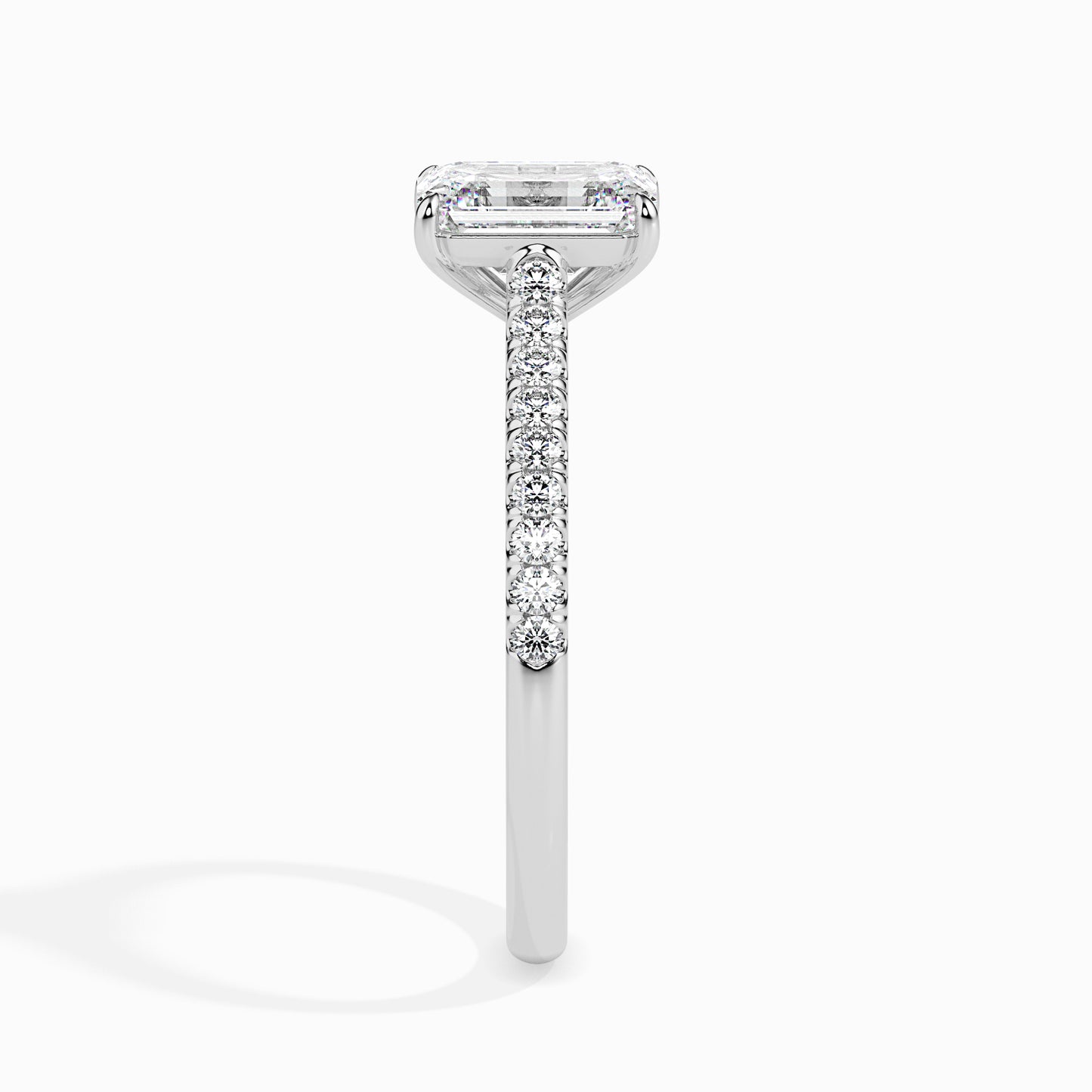 Lab Grown Diamond 1 CT Centre Solitaire Emerald Cut with 0.22 CT Side Stones in 14K Gold – IGI Certified & Customizable Fine Jewelry