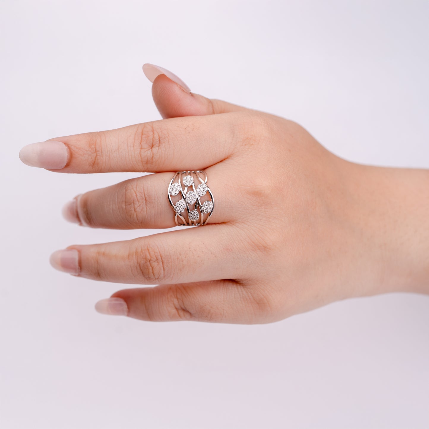 0.28 CT IGI Certified Round Cut Lab Grown Diamonds Ring in 92.5 Silver with Palladium (Silvadium) - Multi-Row Statement Ring for Women – Fine Jewelry Gift for Anniversary, Wedding, or Special Occasion