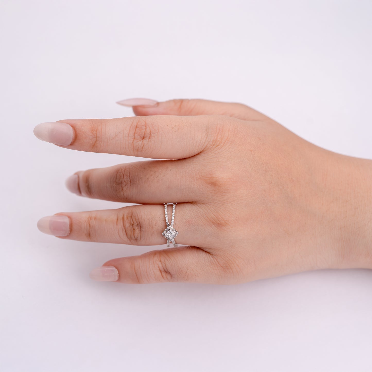 Lab Grown Diamond 0.45 CT IGI Certified Princess Cut in 925 Silver with Palladium Ring – Modern Minimalist Design for Women, Hallmarked & Halo Princess Cut, Double Band Modern Ring