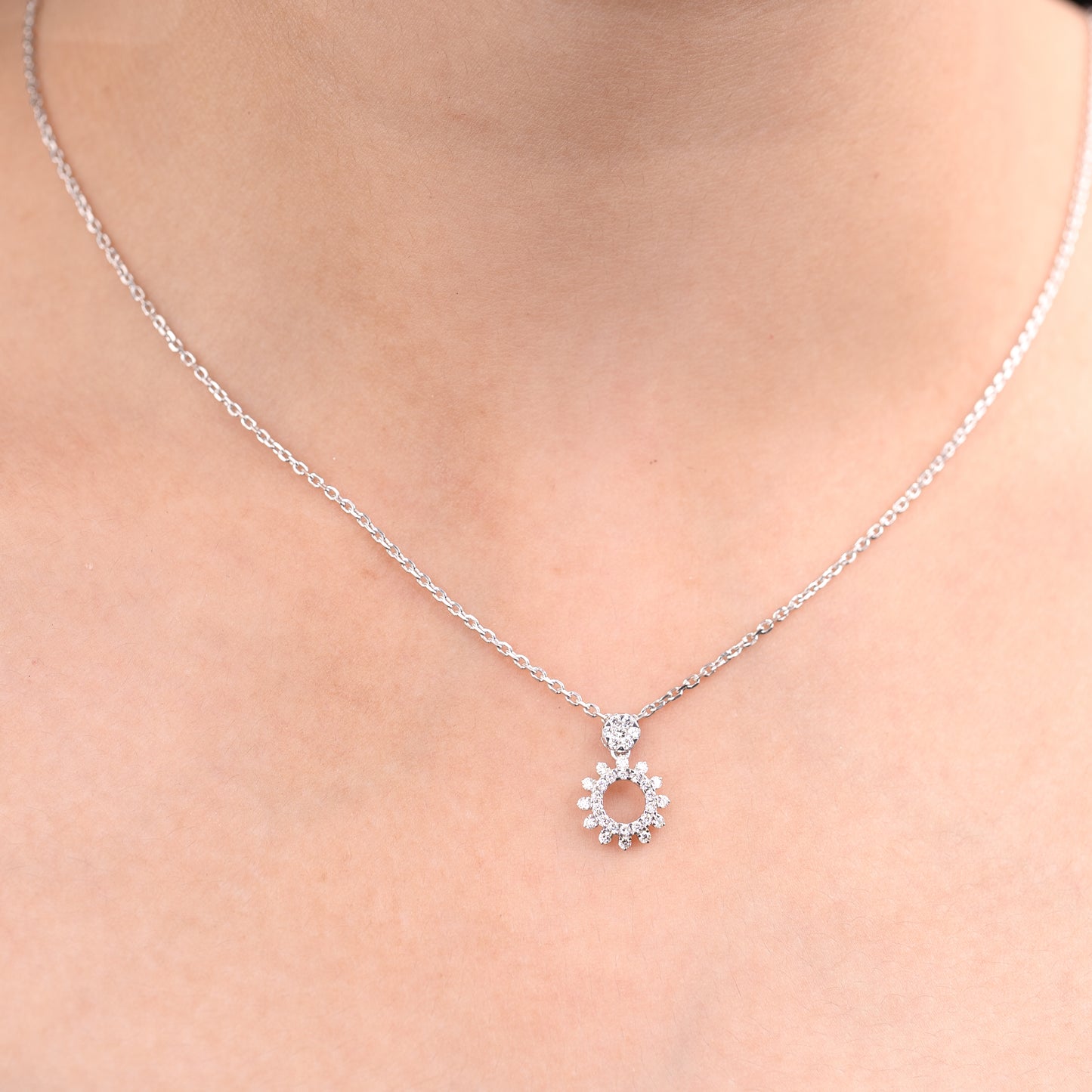 Lab Grown Diamond Sunburst Pendant 0.16 CT VS1 in 925 Silvadium (Silver + Palladium), 3.12g – IGI Certified, Hallmarked, Elegant & Durable Everyday Jewelry with Lifetime Plating Warranty