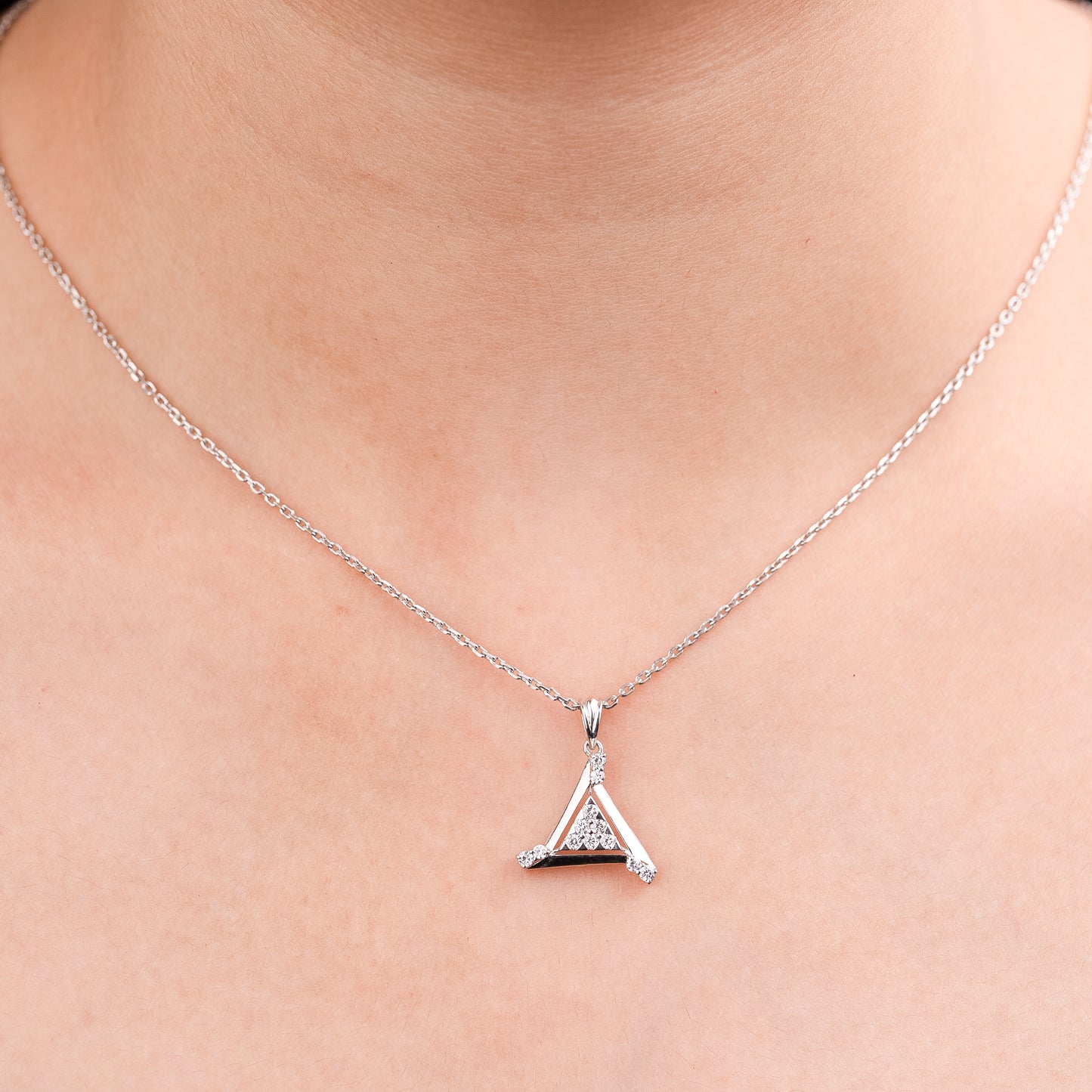 Lab Grown Diamond Triangle Pendant 0.17 CT in 925 Silvadium (Silver + Palladium), 3.12g – IGI Certified, BIS Hallmarked, Elegant Everyday & Occasion Wear Jewelry with Lifetime Plating Warranty by New Age Diamonds