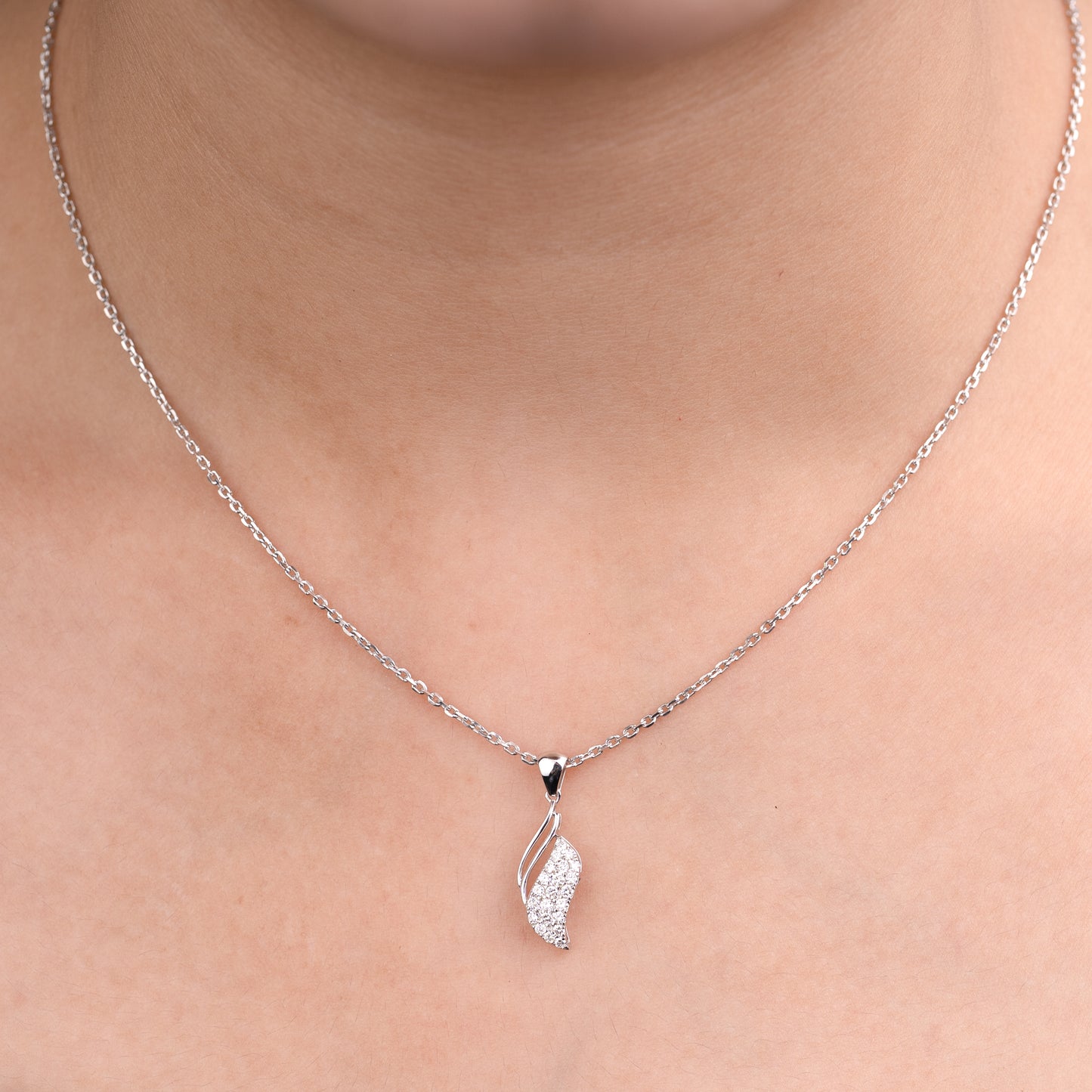 925 Silver & Palladium Leaf Motif Diamond Pendant Necklace | 0.27 Ct | 2.74 g | Certified & Hallmarked