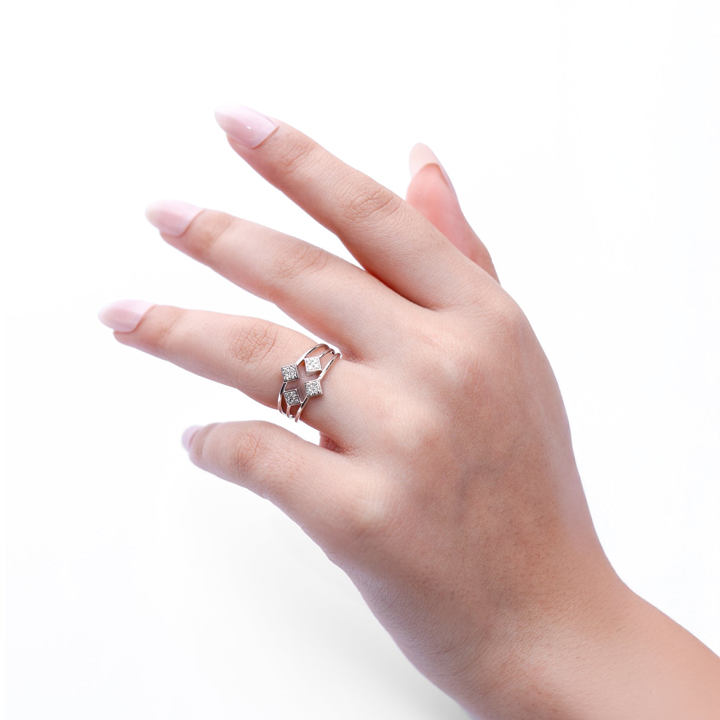 0.15 CT, VS1 IGI Certified Lab Grown Diamond Geometric Ring in 92.5 Silver with Palladium (Silvadium) - Hallmarked | Modern Square Design By New Age Diamonds