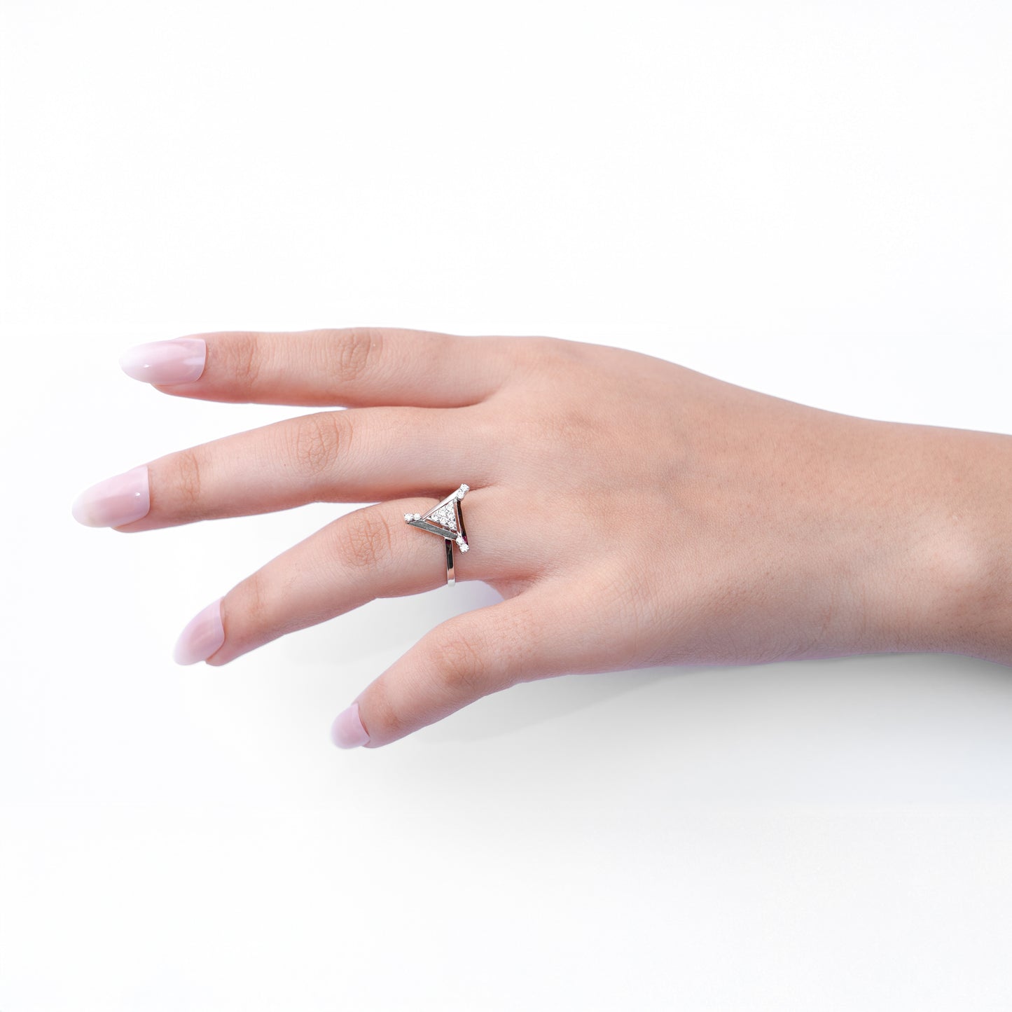 Lab Grown Diamond Geometric Triangle Ring in 925 Silver + Palladium (Silvadium), 0.19 CT, VS1 IGI Certified Modern Minimalist Butterfly Design for Girls and Women, Hallmarked & Gift-Ready