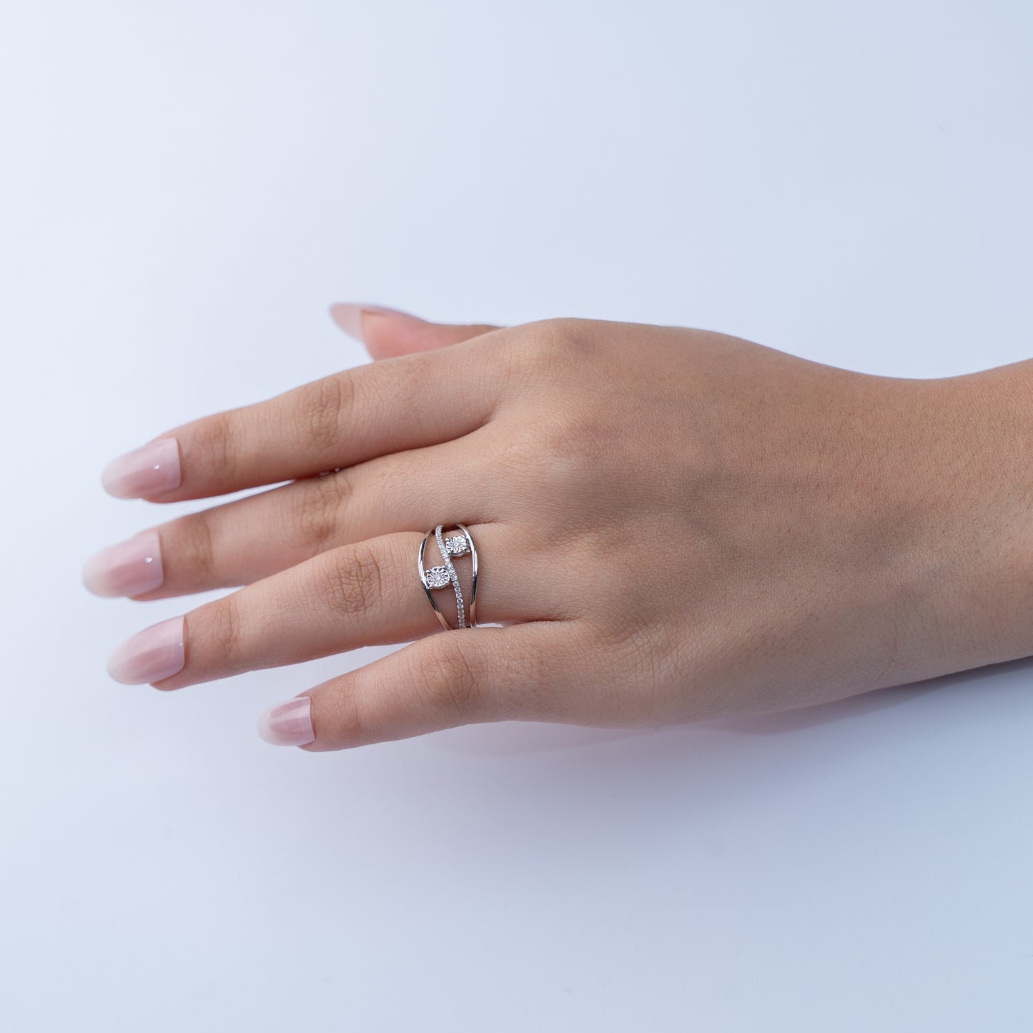 0.14 CT, VS1 Lab Grown Diamond Two-Stone Accent Design Ring in 92.5 Silver with Palladium (Silvadium) - IGI Certified, Hallmarked | Luxury Engagement, Wedding & Everyday Wear Jewelry