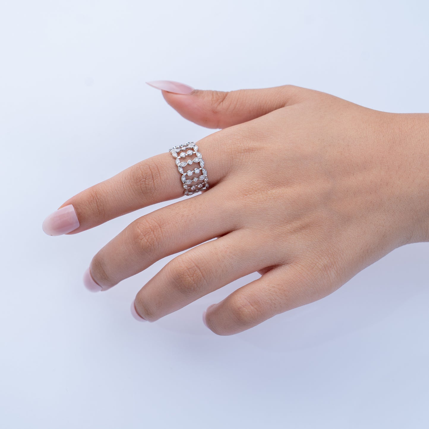 Lab Grown Diamond Ring in 92.5 Silver with Palladium Round Cut Silver Wide Band Ring in 0.52 Ct,VS1 Hallmarked & IGI Certified| Elegant & Ethical Designer Jewelry Ideal for everyday wear