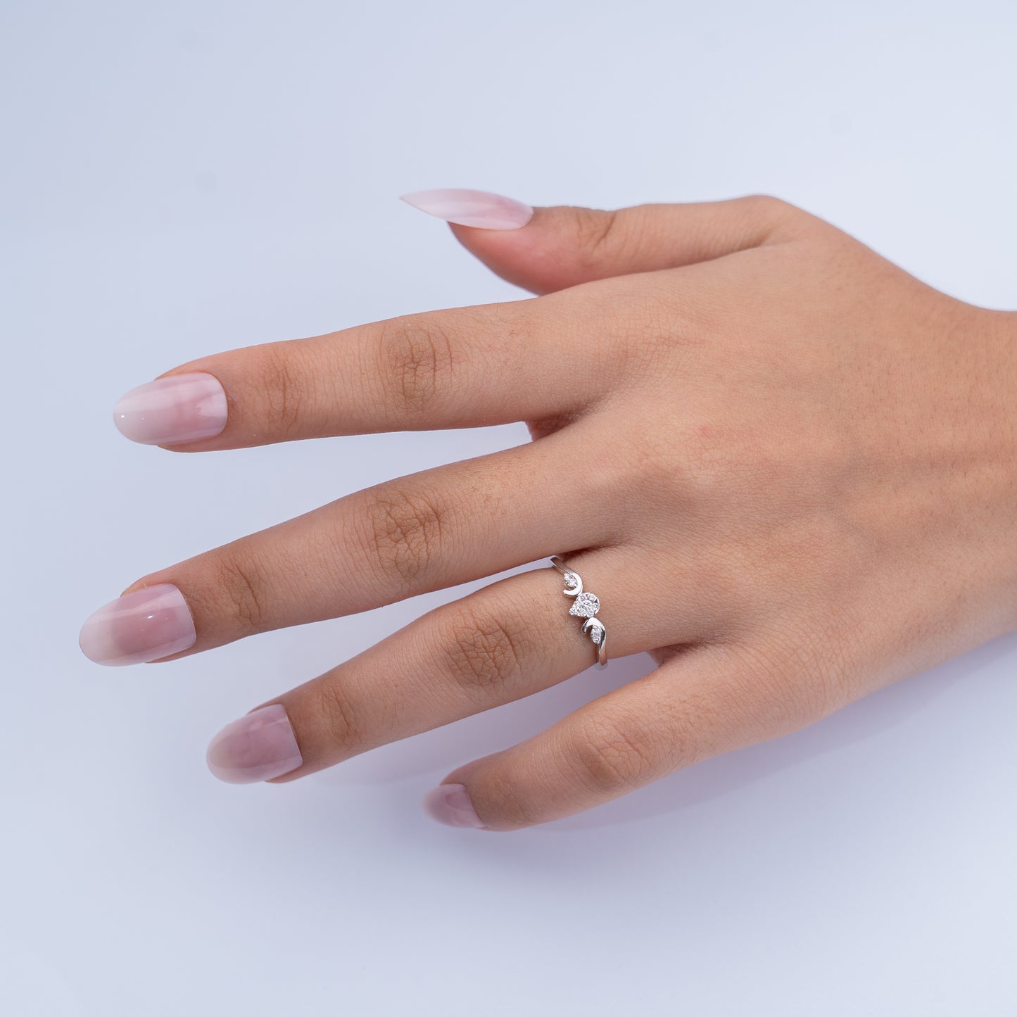 0.11 CT, VS1 Delicate Floral Lab-Grown Diamond Ring 1.35gm Silvadium (92.5 Silver + Palladium) | Hallmarked & IGI Certified