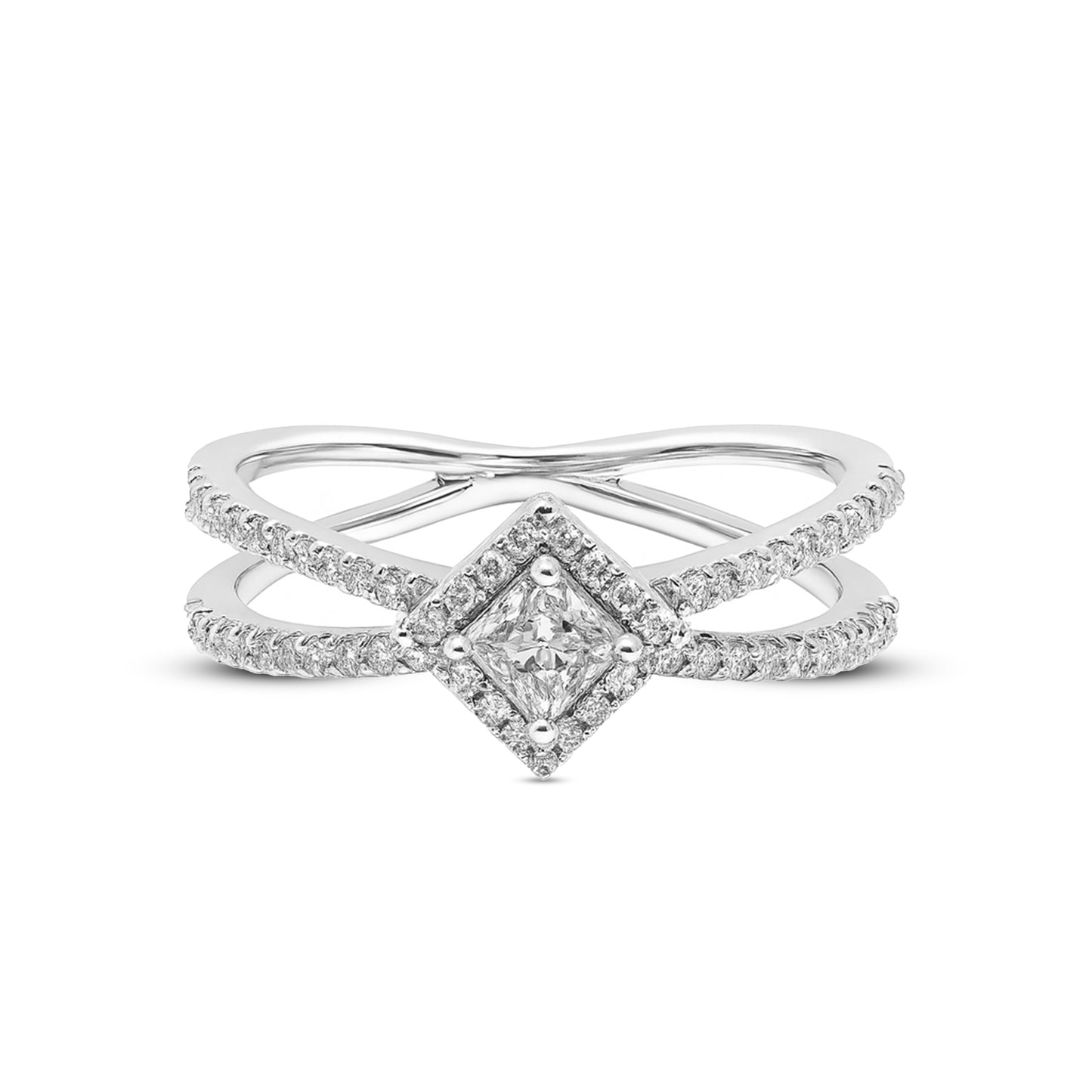 Lab Grown Diamond 0.45 CT IGI Certified Princess Cut in 925 Silver with Palladium Ring – Modern Minimalist Design for Women, Hallmarked & Halo Princess Cut, Double Band Modern Ring