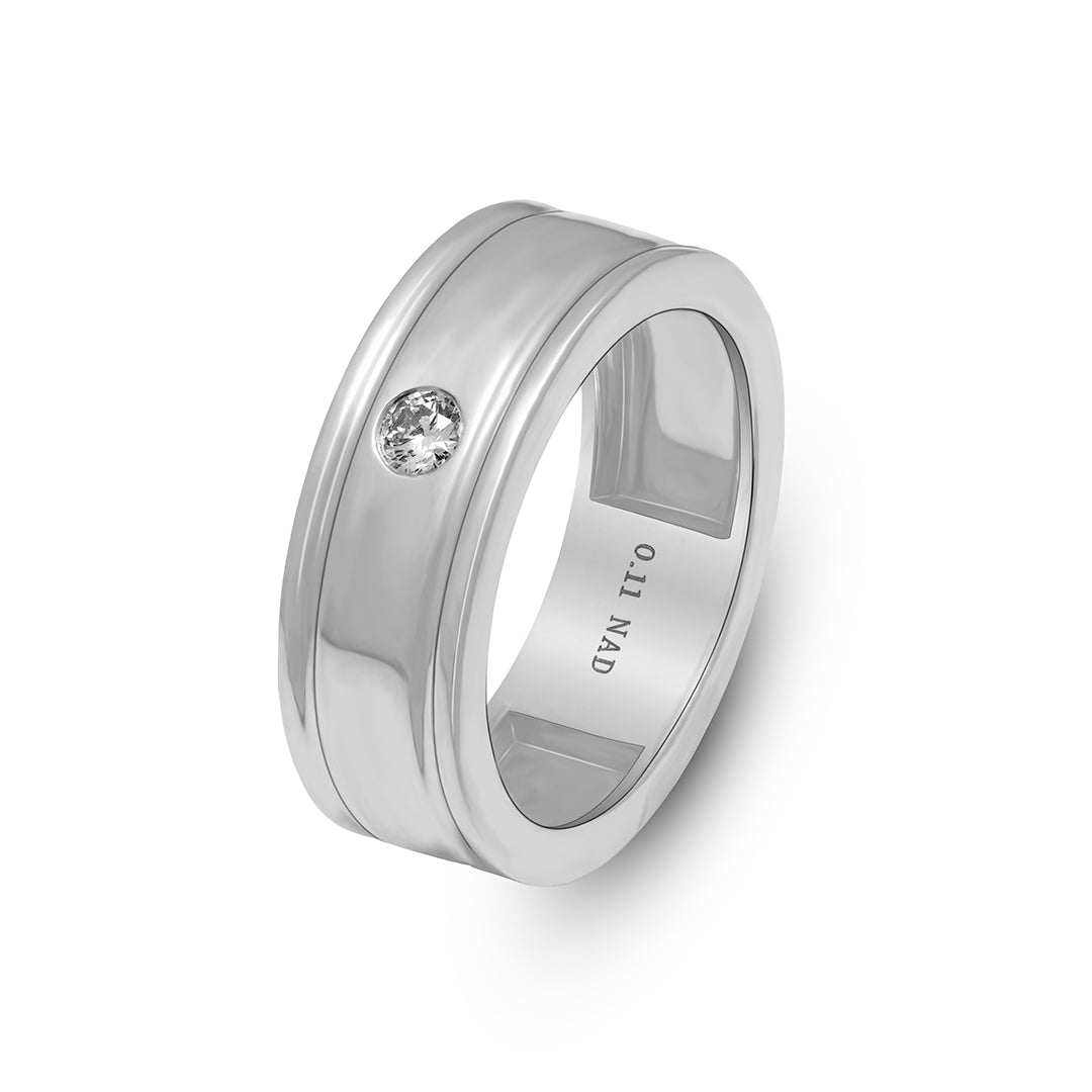 Lab Grown Diamond 0.11 CT IGI Certified Men’s Ring in 925 Silver with Palladium (Silvadium) – Modern Wedding Band with Diamond Accent, Hallmarked & Gift-Ready