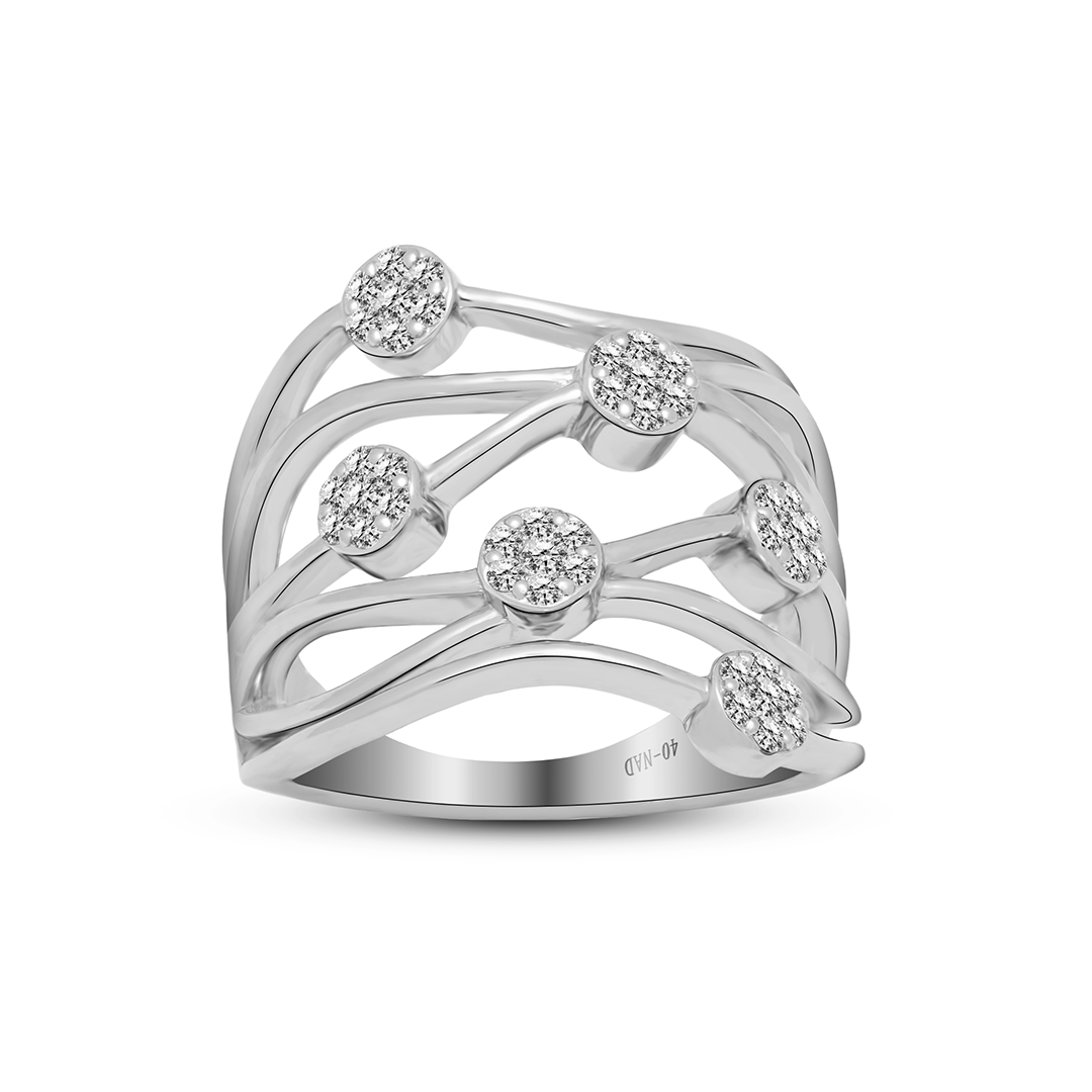 0.28 CT IGI Certified Round Cut Lab Grown Diamonds Ring in 92.5 Silver with Palladium (Silvadium) - Multi-Row Statement Ring for Women – Fine Jewelry Gift for Anniversary, Wedding, or Special Occasion