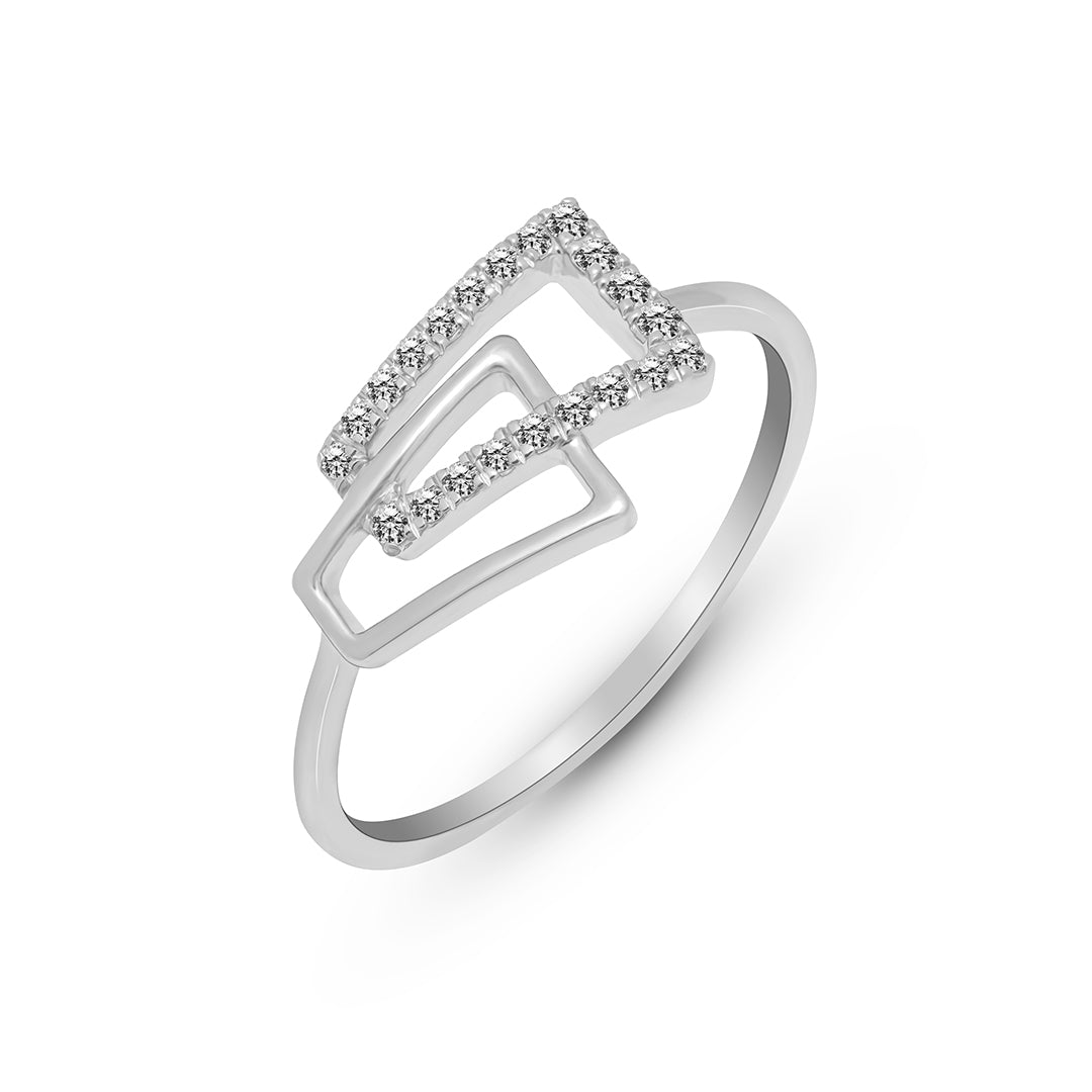 0.11 CT, VS1 IGI Certified Lab Grown Diamond Geometric Open Frame Ring in 92.5 Silver with Palladium (Silvadium) - Elegant and Modern Minimalis Ring By New Age Diamonds