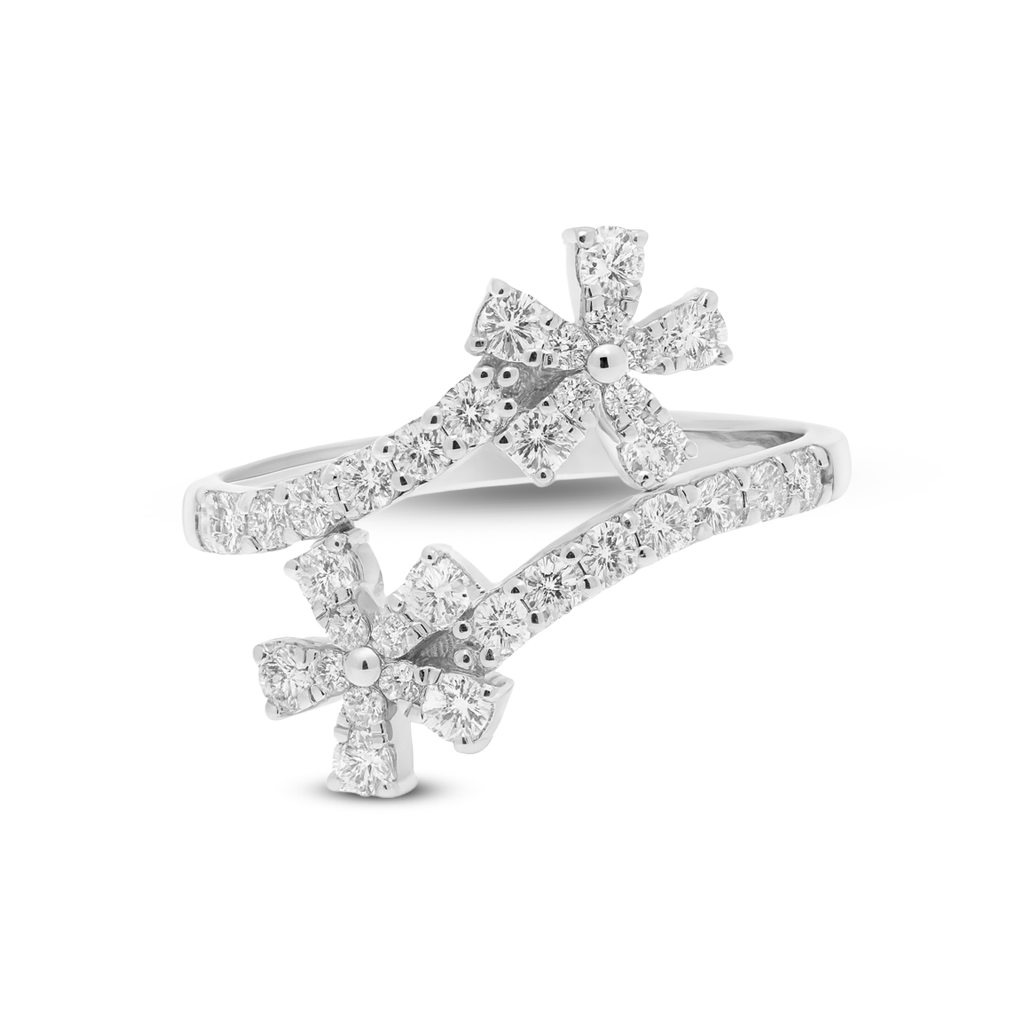 0.54 CT, VS1 IGI Certified Lab Grown Diamond Flower Ring in 92.5 Silver with Palladium (Silvadium) - Hallmarked | Adjustable Floral Design By New Age Diamonds