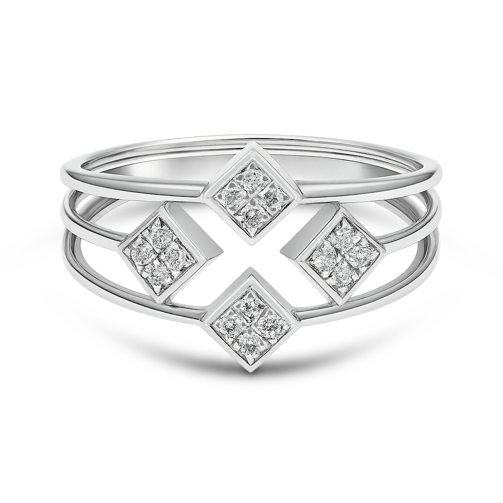 0.15 CT, VS1 IGI Certified Lab Grown Diamond Geometric Ring in 92.5 Silver with Palladium (Silvadium) - Hallmarked | Modern Square Design By New Age Diamonds