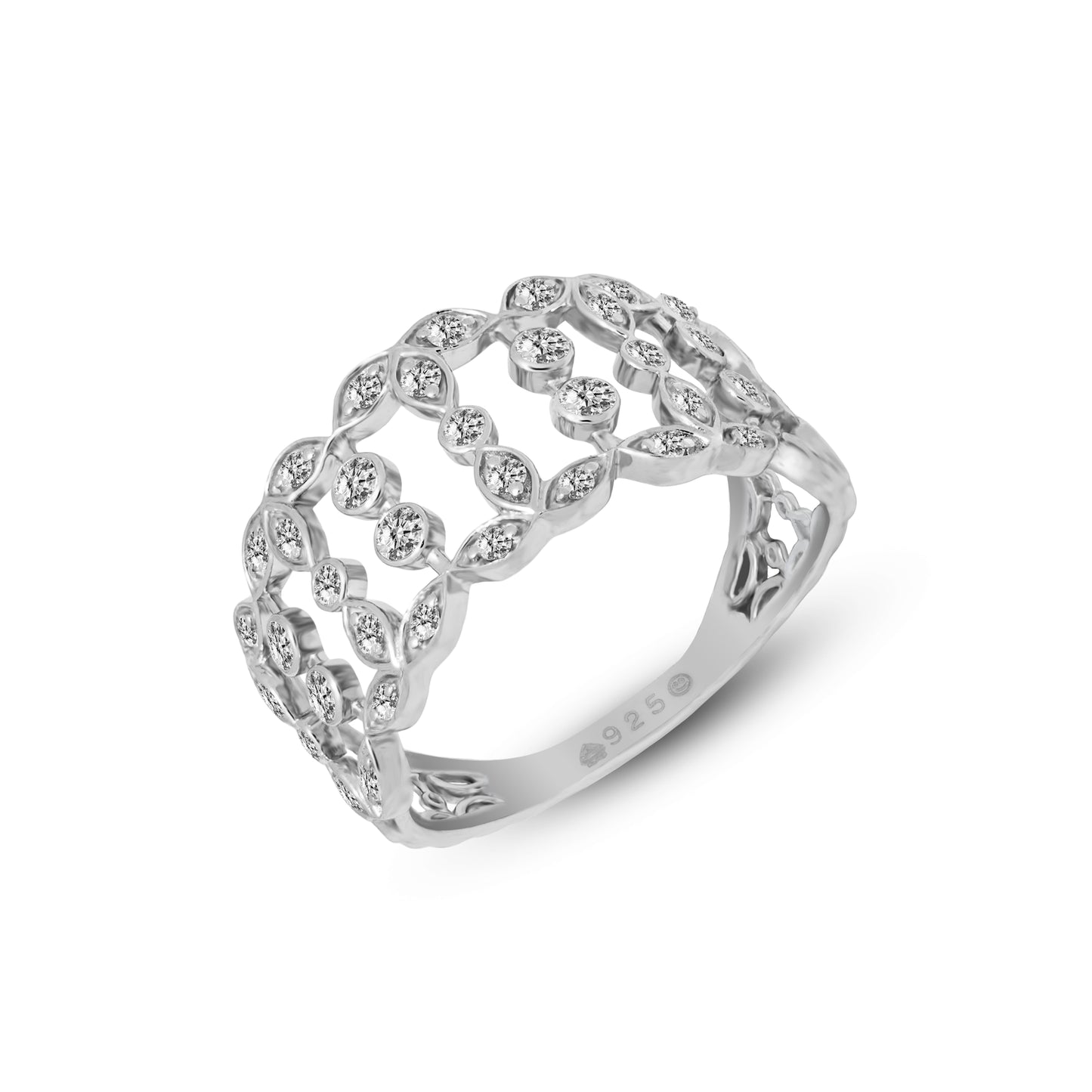 Lab Grown Diamond Ring in 92.5 Silver with Palladium Round Cut Silver Wide Band Ring in 0.52 Ct,VS1 Hallmarked & IGI Certified| Elegant & Ethical Designer Jewelry Ideal for everyday wear