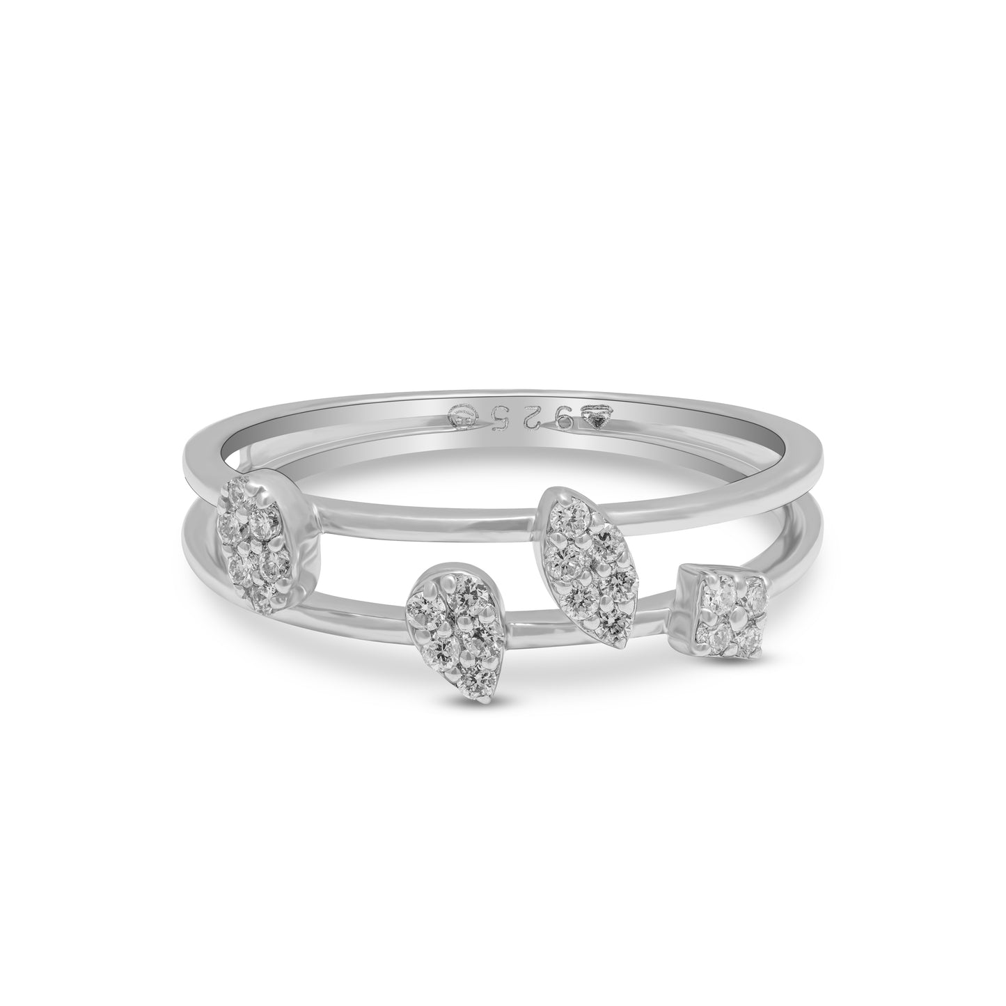Lab Grown Diamond Ring in 92.5 Silver with Palladium MultiShape Ring in 0.14 CT,VS1,Hallmarked & IGI Certified- Modern Minimalist Design for Girls/Women - Perfect for casual, workwear, everyday ring