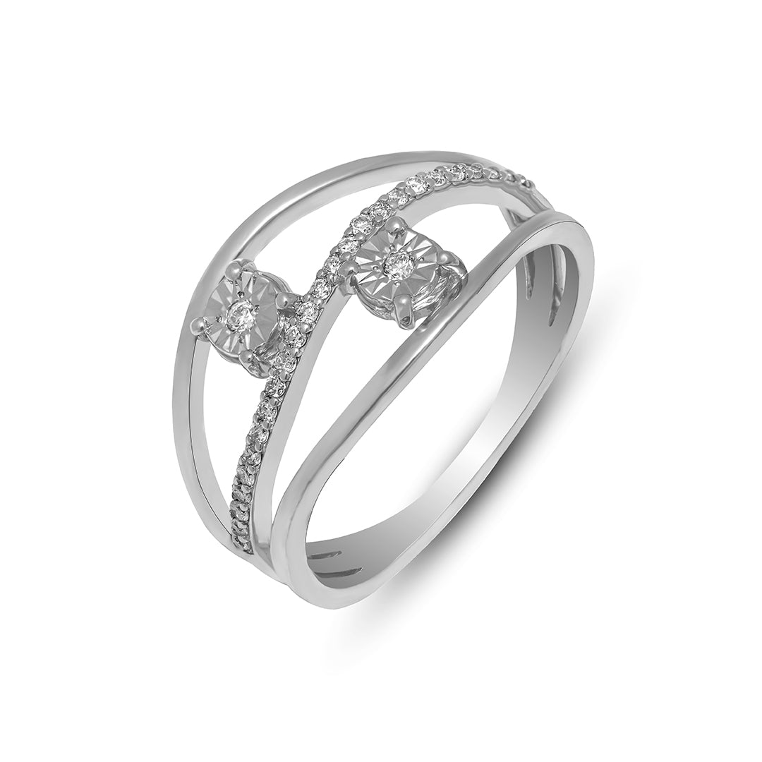 0.14 CT, VS1 Lab Grown Diamond Two-Stone Accent Design Ring in 92.5 Silver with Palladium (Silvadium) - IGI Certified, Hallmarked | Luxury Engagement, Wedding & Everyday Wear Jewelry