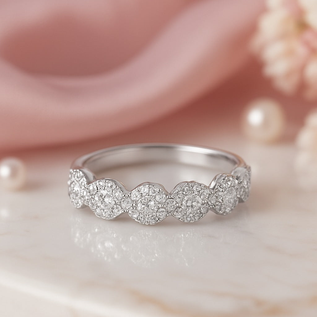 Lab Grown Diamond Cluster Ring in 92.5 Silver with Palldaium (Silvadium) 0.56 CT, IGI Certified – Multi-Stone Pave Setting Wedding, Anniversary & Engagement Jewelry for Women
