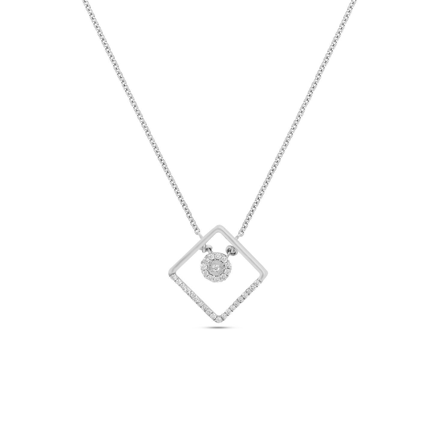 Floating Diamond Circle Pendant in Geometric Frame | 0.11 Ct | 2.8 g | 925 Silver & Palladium| IGI Certified & Hallmarked