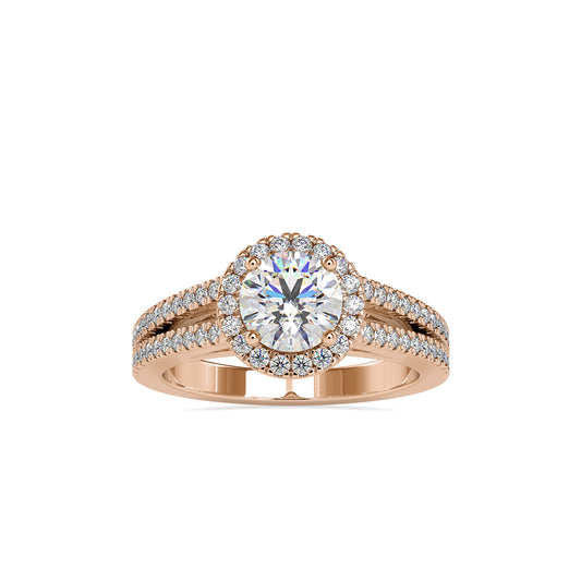 Lab Grown Diamonds 1 CT Centre Piece and 0.51 Ct Side Diamonds Round Cut Halo Split Shank Engagement Ring in 14K Gold | IGI Certified & Customizable