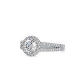 Lab Grown Diamonds 1 CT Centre Piece and 0.51 Ct Side Diamonds Round Cut Halo Split Shank Engagement Ring in 14K Gold | IGI Certified & Customizable