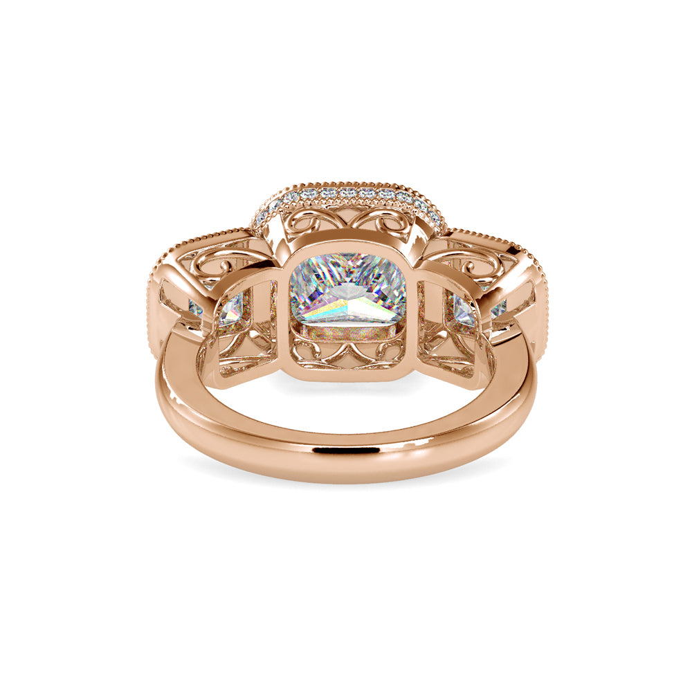 Lab Grown Diamonds with 2 CT Center, 1 CT Side Stones Each & 0.44 CT Accents(4.44 CT) Princess Cut Three Stone Halo Engagement Ring in 14KT Yellow Gold, IGI Certified & Customizable