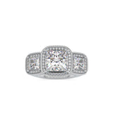 Lab Grown Diamonds with 2 CT Center, 1 CT Side Stones Each & 0.44 CT Accents(4.44 CT) Princess Cut Three Stone Halo Engagement Ring in 14KT Yellow Gold, IGI Certified & Customizable