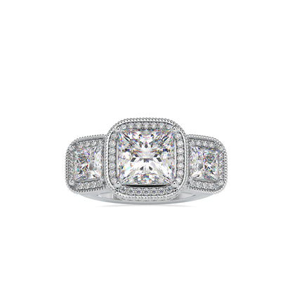 Lab Grown Diamonds with 2 CT Center, 1 CT Side Stones Each & 0.44 CT Accents(4.44 CT) Princess Cut Three Stone Halo Engagement Ring in 14KT Yellow Gold, IGI Certified & Customizable