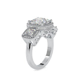 Lab Grown Diamonds with 2 CT Center, 1 CT Side Stones Each & 0.44 CT Accents(4.44 CT) Princess Cut Three Stone Halo Engagement Ring in 14KT Yellow Gold, IGI Certified & Customizable
