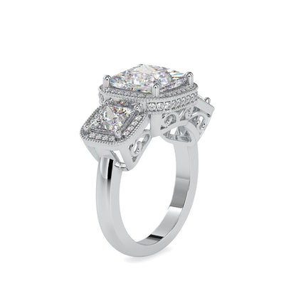Lab Grown Diamonds with 2 CT Center, 1 CT Side Stones Each & 0.44 CT Accents(4.44 CT) Princess Cut Three Stone Halo Engagement Ring in 14KT Yellow Gold, IGI Certified & Customizable